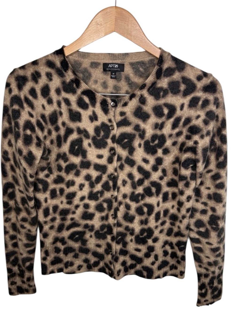 Apt. 9 Brown leopard Print 100% Cashmere Button Up Cardigan Women Size M
